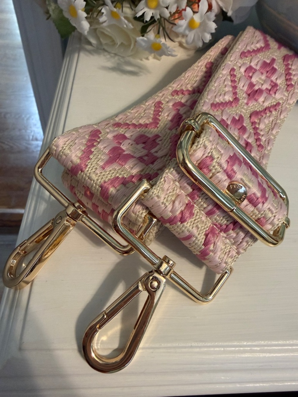 Pom Pom London Pink and Beige Adjustable Strap NWOT - Picture 2 of 3